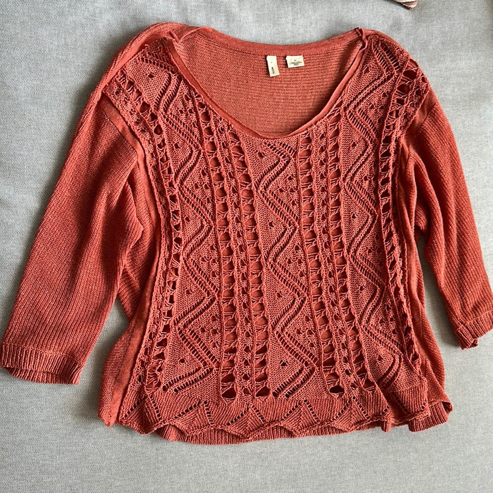 Moth 3/4 Sleeve Anthropologie Crochet Light Sweater - Size Small